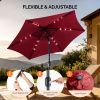 9ft Solar LED Patio Umbrella with Push Button Tilt & Crank, 6 Ribs Waterproof Polyester Outdoor Market Table Umbrella for Garden Backyard Pool, Burgun