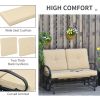 Patio Glider Bench with Padded Cushions and Armrests, Outdoor 2-Person Swing Rocking Chair Loveseat with Sturdy Frame, Beige