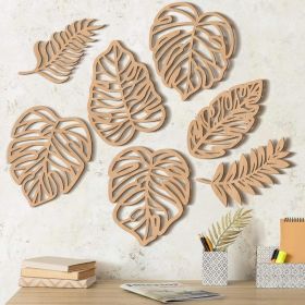Tropical Wall Decor 7 Units, Wooden Palm Leaf And Monstera Jungle Art For Living Room, Bedroom, Entryway And Home Decor