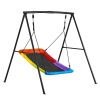 Swing Set for Backyard, 60 x 32 in Swing Seat with Heavy Duty A-Frame Metal Stand, 440 lbs Load Capacity, Reinforced with Spiral Ground Anchors