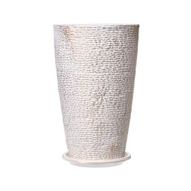 Set of 2 Tall Outdoor Planters 21"H, Round Large Planters For Front Porch and Patio, Stone Finish Flower Tree Plant Pots