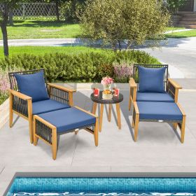 5 Piece Patio Furniture Set with Coffee Table and 2 Ottomans