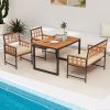 4 Pieces Acacia Wood Patio Dining Set with 1 Rectangular Table and Loveseat