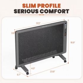 Panel Convection Heater, 1500W, Remote Control, Wall Mount And Freestanding, 25H Timer, Overheat And Tip-Over Protection (Option: Gray Full Mesh Panel)