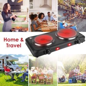 Infrared Dual Burner Hot Plate - 1000W & 800W  Glass Plates, Quick/Even Heating, 302-1022 Stepless Temp, Auto Shut-Off, Compatible with Flat-Bottom Co (Option: Black)