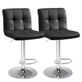 Bar Stools Set of 2, Counter Height Barstools,Square Seat Cushion Barstool with Back, Height Adjustable PU Leather Swivel Barstool (Option: Black 2-Pack)