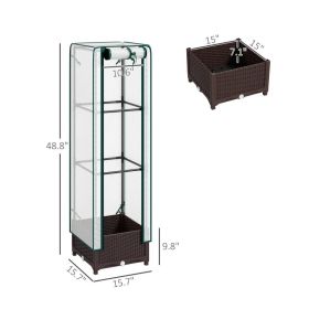 Garden Bed With Trellis, Outdoor Plant Box With PE Cover, Drainage Holes And Zipper Door (Option: Brown White)