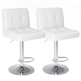 Bar Stools Set of 2, Counter Height Barstools,Square Seat Cushion Barstool with Back, Height Adjustable PU Leather Swivel Barstool (Option: white2-Pack)