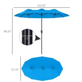 Double-sided Patio Umbrella, 9.5' Outdoor Umbrella With Push Button Tilt And Crank, 3 Air Vents And 12 Ribs, Cyan Blue (Option: Cyan Blue Black)