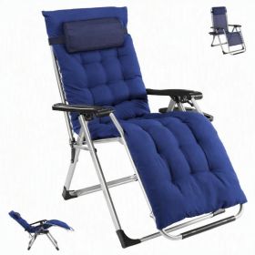 Zero Gravity Chair with Cushion, Folding Outdoor Lounge Chair with Cup Holder and Headrest for Patio, Strong Capacity (Option: Navy Blue)