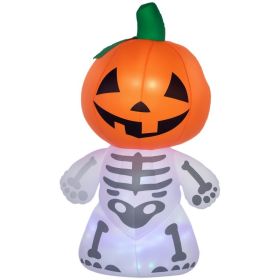 6ft Halloween Inflatables Outdoor Decorations, Smiling Skeleton Ghost with Pumpkin Head, Blow Up LED Yard Decor for Garden, Lawn, Party, Holiday (Option: Orange-280x280x140 mm)