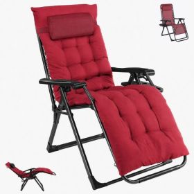 Zero Gravity Chair with Cushion, Folding Outdoor Lounge Chair with Cup Holder and Headrest for Patio, Strong Capacity (Option: Wine Red)