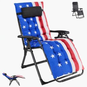 Zero Gravity Chair with Cushion, Folding Outdoor Lounge Chair with Cup Holder and Headrest for Patio, Strong Capacity (Option: Star Spangled)