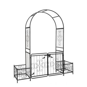 Garden Arbor Arch With Gate And Planter Box, Wedding Arch Archway For Ceremony Party, Trellis For Plant Climbing, Christmas Decorations Pergola F (Option: Black)