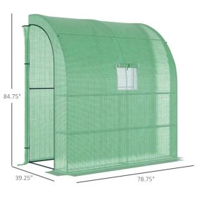Lean To Greenhouse, Walk-In Green House, Plant Nursery With 2 Roll-up Doors And Windows, PE Cover And 3 Wire Shelves, Green (Option: Green)