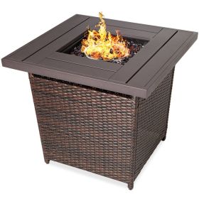 50,000 BTU Wicker LP Gas Propane Fire Pit w/ Faux Wood Tabletop and Cover (Color: Brown)