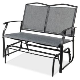 2 Seater Mesh Patio Loveseat Swing Glider Rocker with Armrests (Color: Grey)