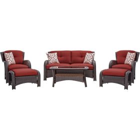 Outdoor Resin Wicker 6-Piece Patio Furniture Lounge Set with Seat Cushions (Color: Red)