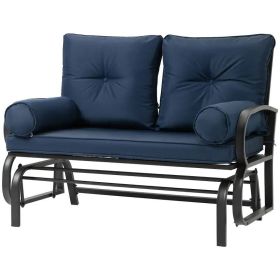 Outdoor Garden Patio Rocking Glider Chair Loveseat with  Cushions (Color: Navy Blue)