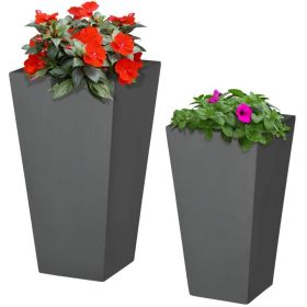 Set of 2 Modern Lightweight Outdoor Patio Flower Pot Tall Planter Box 22-in and 18-in (Color: Grey)
