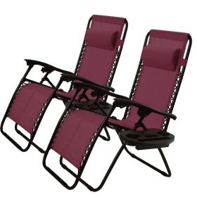 Set of 2 Red Folding Outdoor Zero Gravity Lounge Chair (Color: Burgundy)