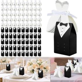 100 Pcs Wedding Favor Boxes With Ribbon Dress Tuxedo Candy Chocolate Gift Box Paper Candy Favor Box Bridal Shower Table Decorations (Option: 100Pcs)