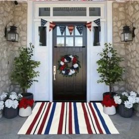 Unique Outdoor Mat, American Vintage Patriotic Star, Machine Washable Non-Slip Mat, Red White Blue Stars & Stripes Design 31x20 Inch Ideal Gift F (Option: 24in16in)