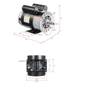 3.7HP Air Compressor Electric Motor 230V 17.2A 3450RPM 56 Frame CW/CCW Rotation (Factory Setting Is CCW) (Option: Black)