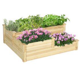3 Tier Raised Flower Bed Outdoor Planter Box Wooden Garden Bed, Open Bottom for Plants, 42.5"x34.75"x14.25", Natural (Option: Natural Wood-1080x190x215 mm)