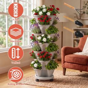 7-Tier Vertical Stackable Planter Tower with Casters, Space-Saving Stack-Up Garden Pots with Complete Tool Kit for Balcony, Deck, Indoor & Outdoor Gar (Option: Grey)