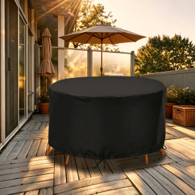 Outdoor Circular Table Chair Set Cover, 73inch-91in Diameter 43in Height 190T Polyester with Silver Inner Layer, Water UV Resistant Patio Cover with W (size: 91inch)