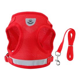 Pet Mesh Harness Dog Leash Set Reflective Chest Strap Adjustable Puppy Vest For Puppies Breeds Dogs Cats Walking Outdoor (Color: Red, size: XL)