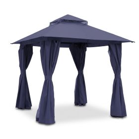 Outdoor Patio Gazebo, Roman Canopy Tent Shelter with Mosquito Netting and Privacy Sidewalls, PA-Coated Heavy Duty Frame for Backyard Garden, Gray (Color: Navy Blue, size: 8*8)