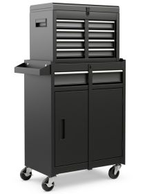 2-in-1 Rolling Tool Chest with 5 Sliding Lockable Drawers (Color: Black)