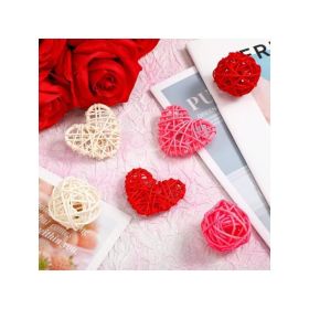 24 Pcs Natural Rattan Hanging Ornaments Heart & Round Shaped Wicker Balls For Valentine's Day Shower Wedding Party Decorations (Option: asshows)