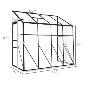 Walk-in Polycarbonate Greenhouse, Lean-to Aluminum Green House With Rain Gutter And Foundation, Black (Option: Black Clear)