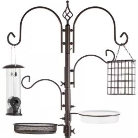 Complete Bird Feeder Set with Metal Stand Suet Water Bowl Tube and Tray (Color: Bronze)