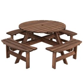 Wooden 8 Seater Picnic Table Umbrella Hole (Color: Espresso)