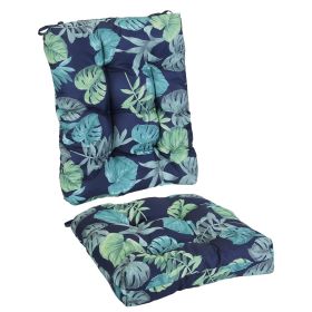 Waterproof Rocking Chair Cushion Upper And Lower Back And Seat Sets with Non-Slip Ties Oxford Cloth Surface Polyester Filling Comfortable for Ind (Color: Black_CyanLeaf_Pro)
