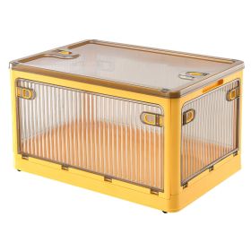 70QT/66L Foldable Storage Bins with Lid 4 Doors Collapsible Stackable Closet Organizer Containers with Lock 4Pcs Wheels (Color: Yellow, size: large)
