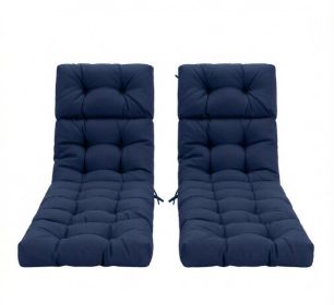 Outdoor Lounge Chaise Cushion Set of 2 73 X 22 with High Back String Ties for Comfortable Seating (Color: Navy)